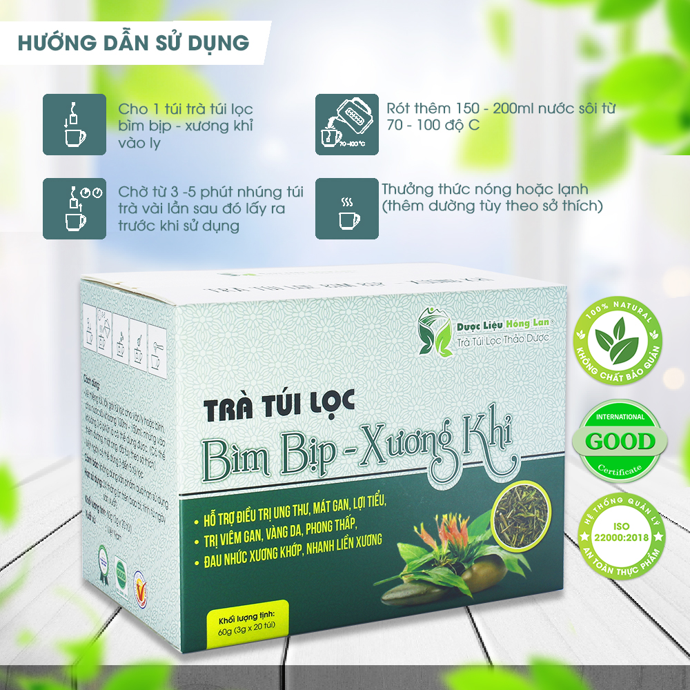 Trà Túi Lọc Bìm Bịp - Xương Khỉ 60g (20gói x 3g) Dược Liệu Hồng Lan