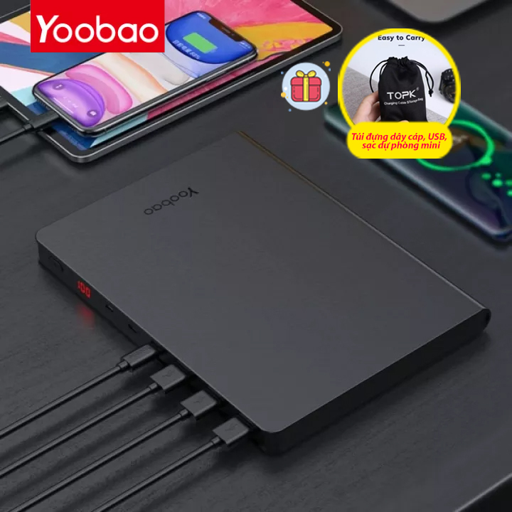 {Tặng kèm túi đựng dây cáp,tai nghe} Pin sạc dự phòng Yoobao PD 65W 30000mAh PD3.0 (PPS) 3 cổng vào Type C / Micro USB / Lightning dùng được cho nhiều thiết bị cùng lúc Sạc nhanh cho điện thoại và Laptop PD QC3.0 hiển thị phần trăm pin (Hàng chính hãng)