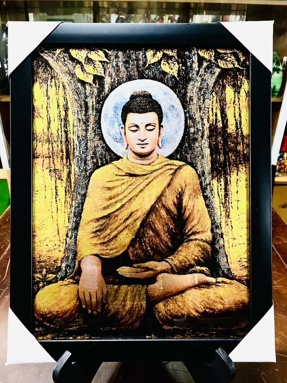 Tranh sơn mài vẽ màu kết hợp dát vàng/ bạc, hàng xuất khẩu 34x45cm ( kèm khung)