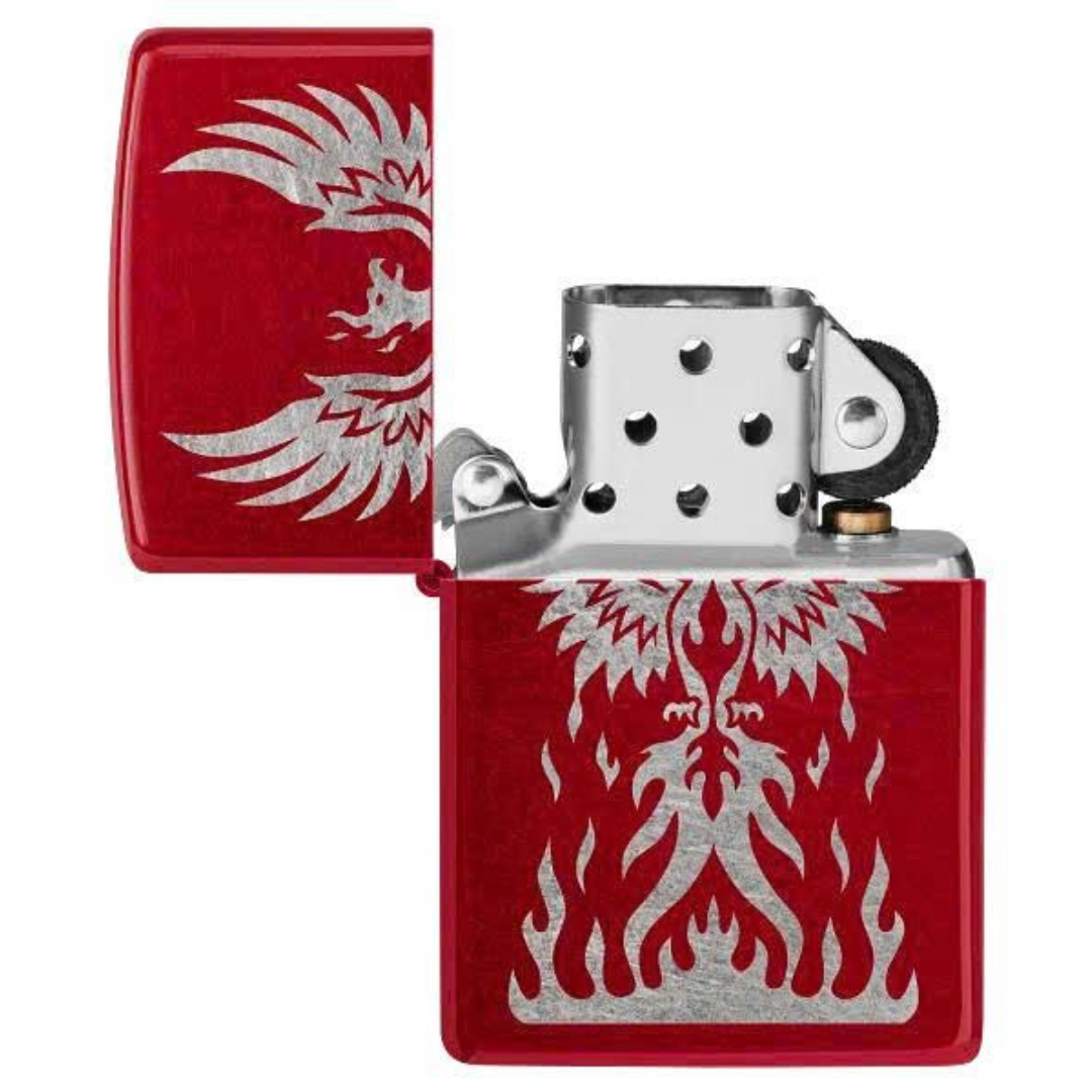 Bật lửa Zippo Phoenix Design - Hình Chim Phượng Hoàng Khắc Trên Nền Đỏ Táo Chính Hãng Mỹ, Chống Gió Cao Cấp