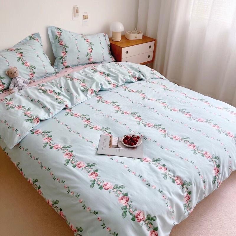 Set Cotton LiVing100%cotton Nhập Khẩu Cao Cấp Mẫu Mới về 4 Món Hoa nhí Xanh Vintage