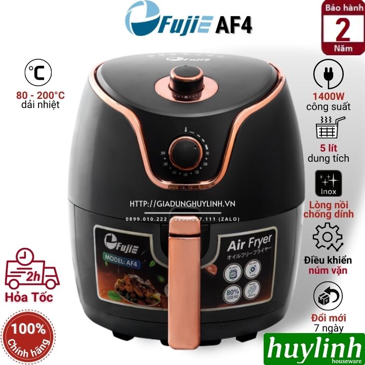 Nồi chiên không dầu Fujie AF4 - Dung tích 5 lít - Công suất 1400W - Điều khiển cơ - Hàng chính hãng