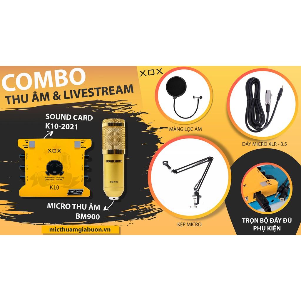 Bộ Combo livestream thu âm karaoke woaichang BM900 Sound card XOX K10 - Full phụ kiện kẹp micro, màng lọc, tai nghe