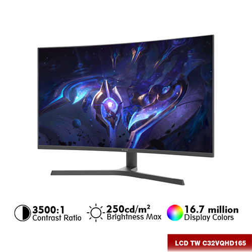 Màn hình LCD T-WOLF TW-C32VQHD165 -2K (32&quot;/VA/2560*1440/165Hz/1ms/ HDMI-DP-SPK/HDMI Cable/Adaptor 12V-5.0A ) – Hàng Chính Hãng