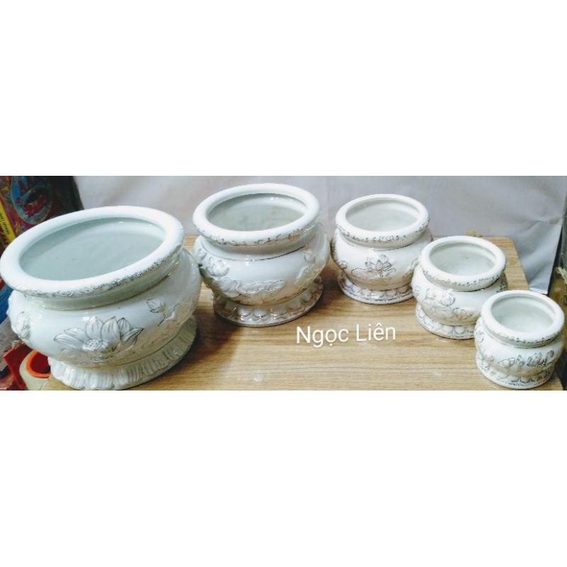 Lư hương sứ Bạch Ngọc hoa sen