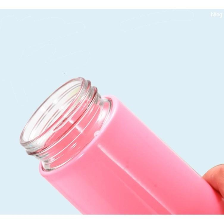 Bình Nước Giữ Nhiệt Cao Cấp 3CE 400ml Lõi Thủy Tinh Bọc Nhựa Lúa Mạch Có Dây Sách Tiện Dụng