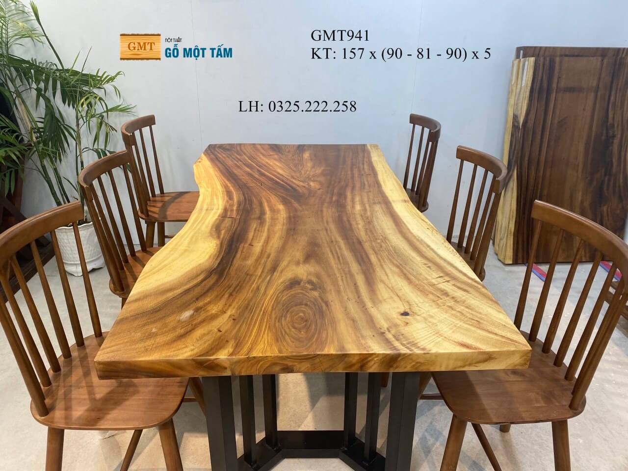 Bàn Gỗ Me Tây Nguyên Tấm, Bàn Làm Việc Gỗ Me Tây, Bàn Sân Vườn Gỗ Me Tây Dài 1,75m Rộng 90cm Dày 5cm