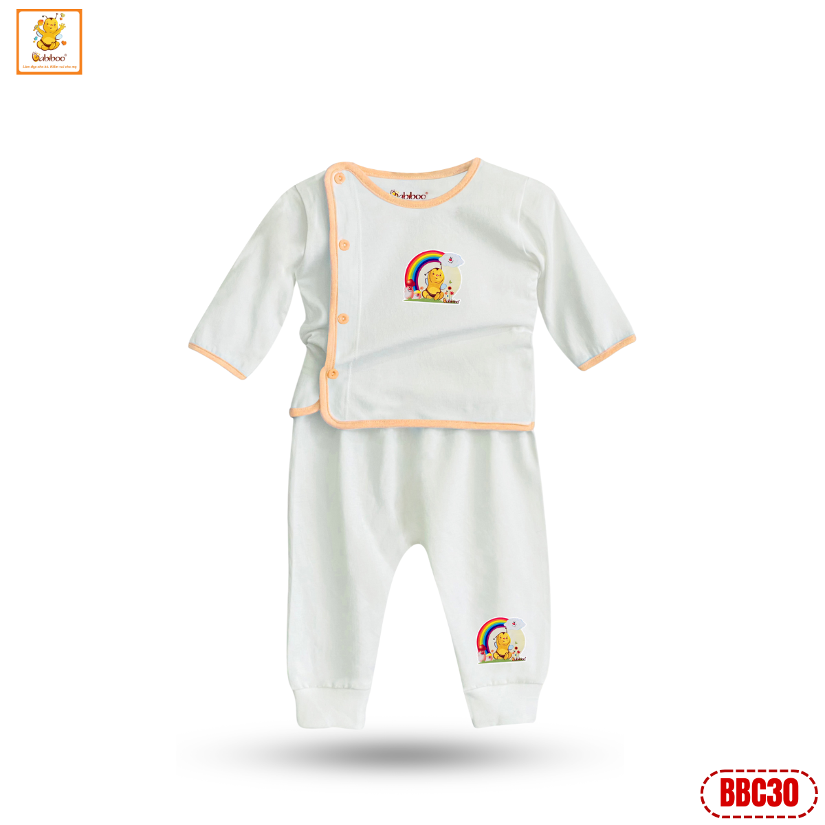 Quần áo sơ sinh Babiboo bộ sơ sinh dài tay chất cotton 2 chiều tự nhiên, mềm mại , thấm hút BBC30