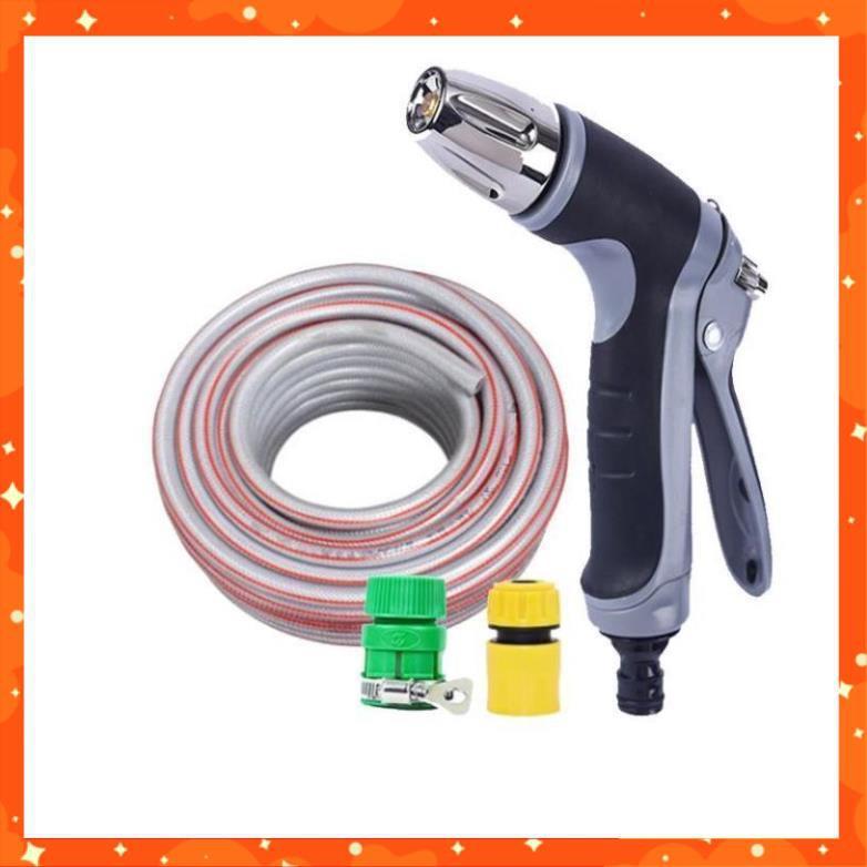 Bộ dây vòi xịt nước rửa xe, tưới cây,tăng áp 3 lần cút nhựa nối nhựa vàng loại 7-10m 206817
