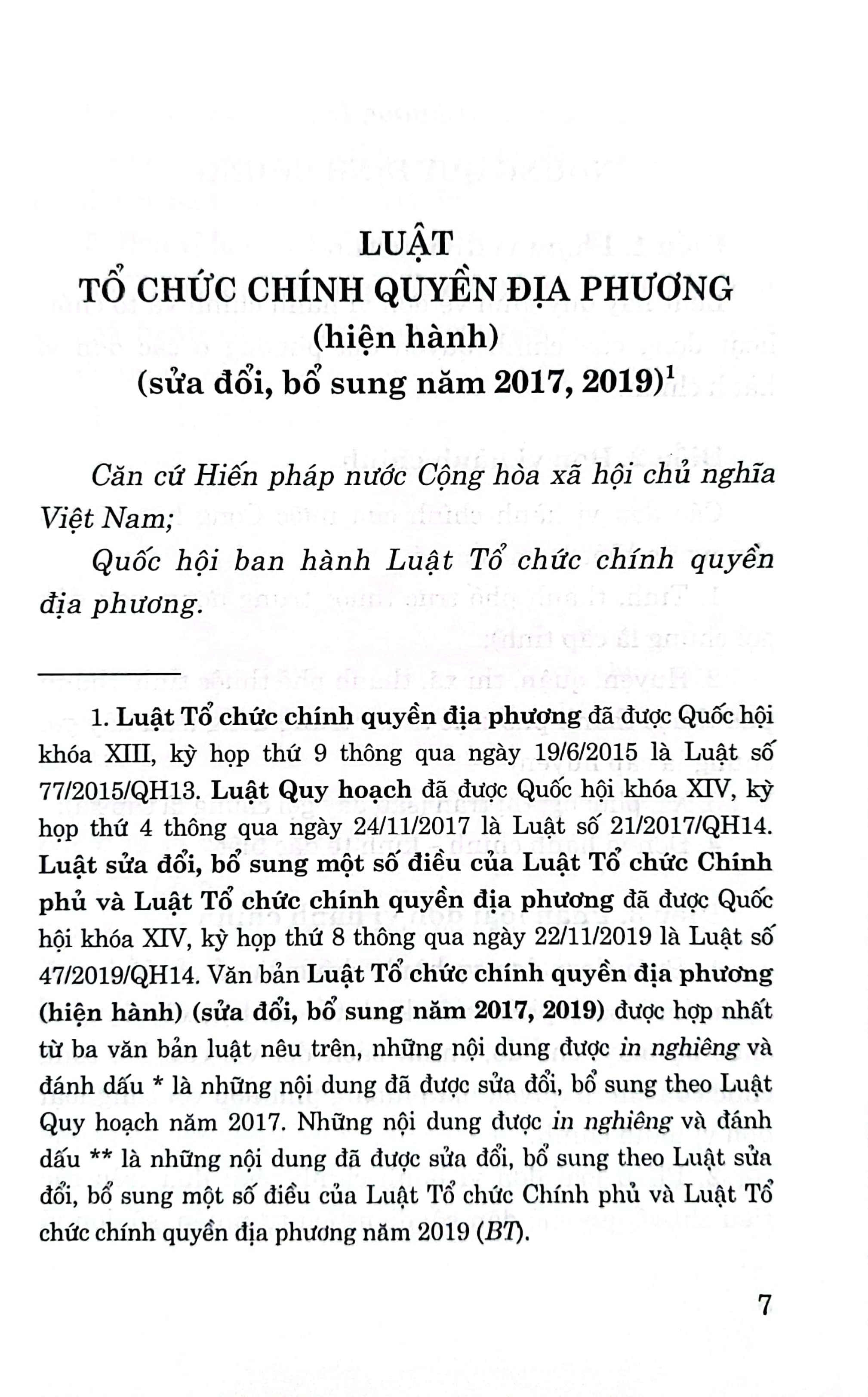 Luật Tổ chức chính quyền địa phương (Hiện hành) (Sửa đổi, bổ sung năm 2017, 2019)