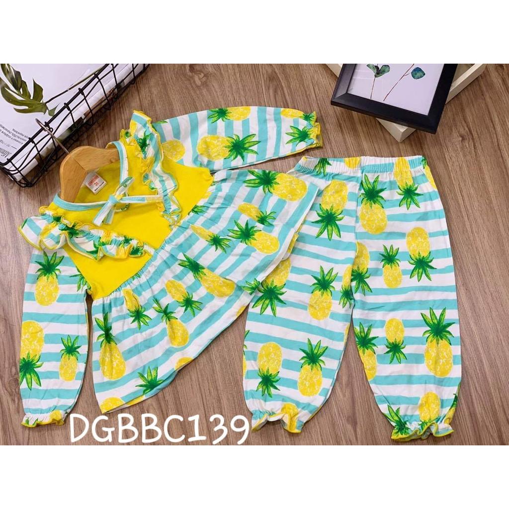 Bộ dài tay bánh bèo dáng xòe thun cotton xuất khẩu cho bé gái từ 11 đến 23kg - Bộ dài tay bé gái