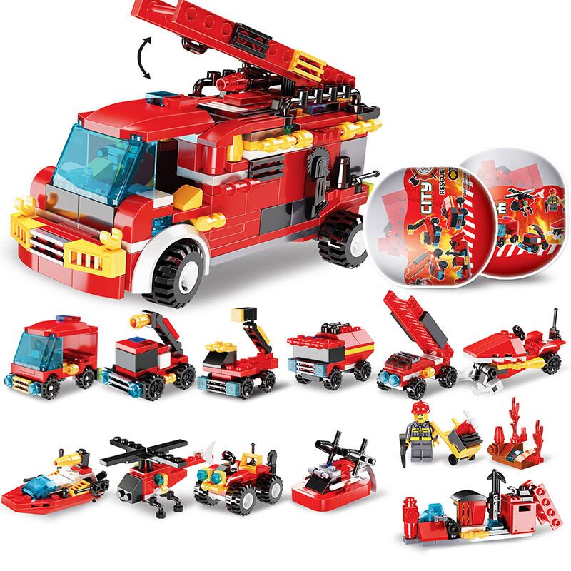 Bộ 6 Trứng Đồ Chơi Lắp Ráp Các Loại Xe Cứu Hỏa