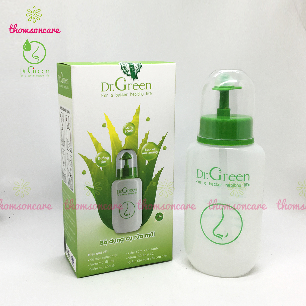 Bình rửa mũi Dr.Green tặng kèm 10g muối - Giúp thông mũi, giảm ngạt mũi, viêm xoang - Có van điều chỉnh cho cả bé và người lớn