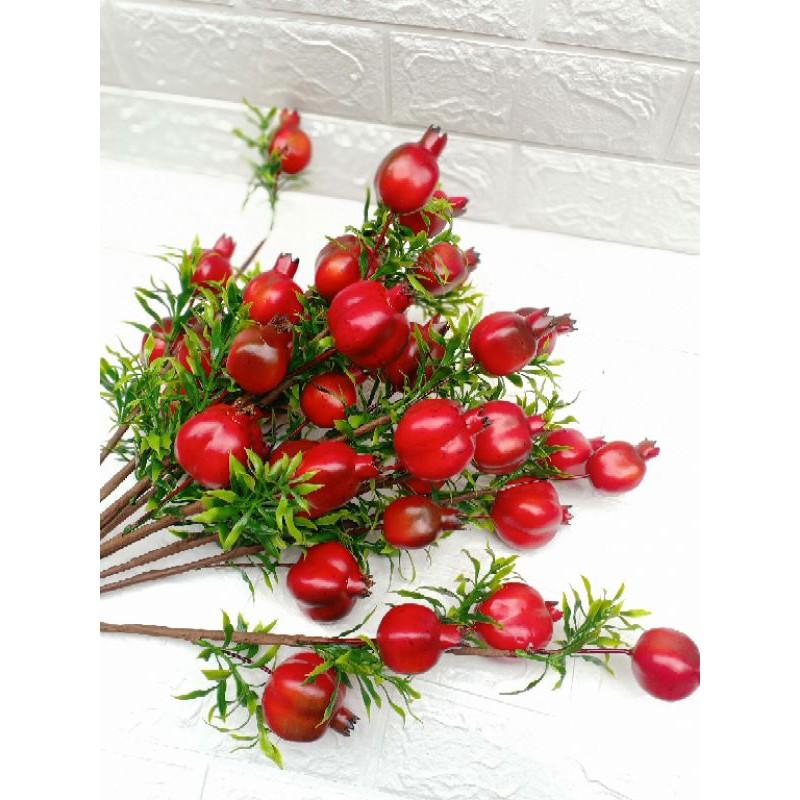 Cành lựu 4quả kèm lá cao 60cm-Quả giả