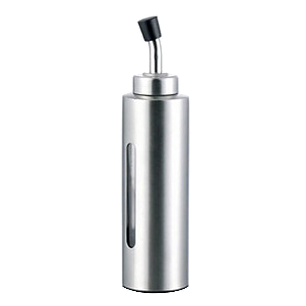 Stainless Steel Oil Vinegar Cruet Clear Glass Bottle Sealed Cap 240ml
