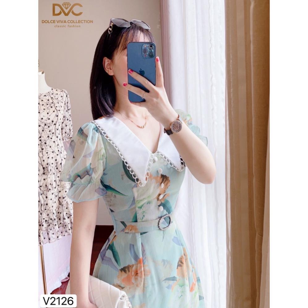 Váy hoa cổ phối kèm đai V2126 - DOLCE VIVA COLLECTION