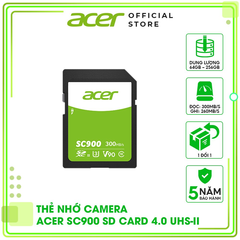 Thẻ nhớ cho camera Acer SD Card SC300 4K UHS-II - Hàng chính hãng