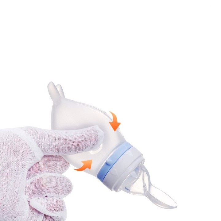 Bình thìa cho bé ăn dặm kèm túi nhai hoa quả Vcool- Chất liệu Silicone an toàn cho bé