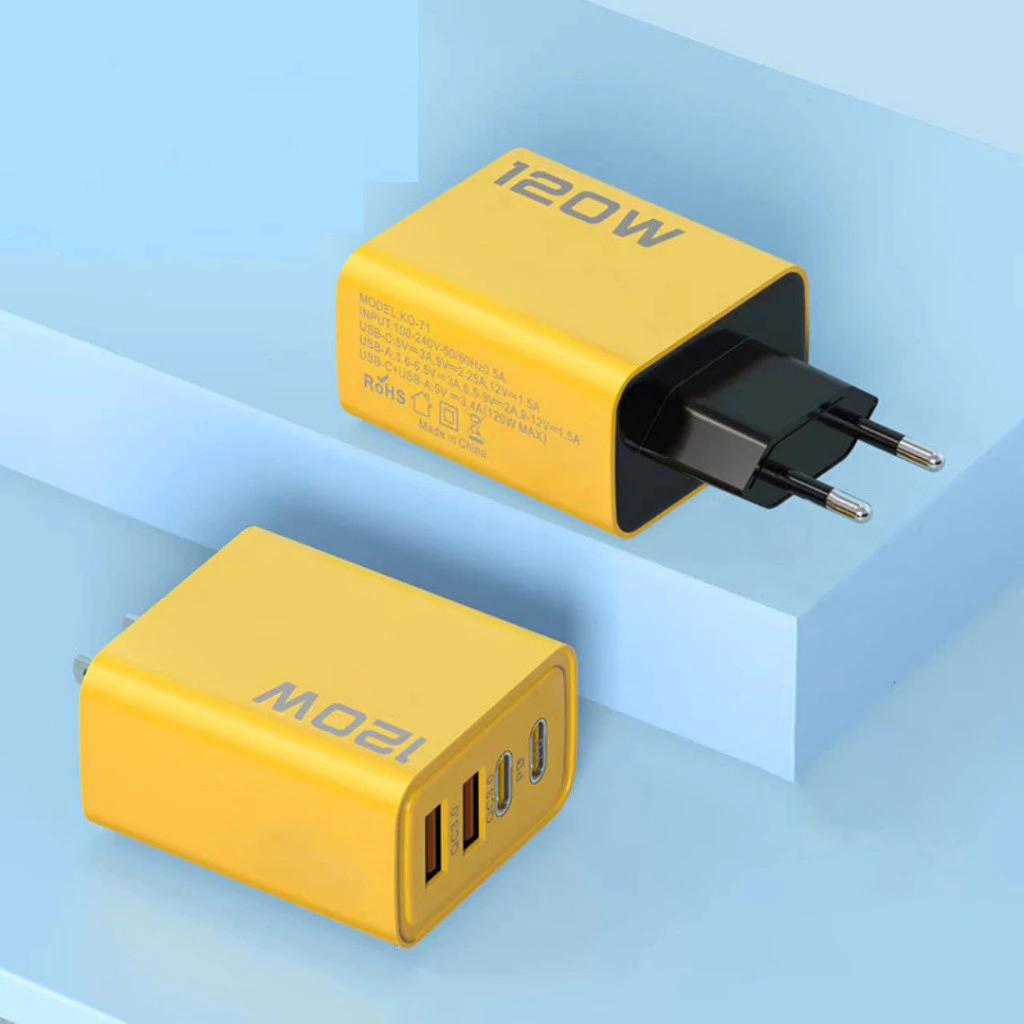 Củ sạc nhanh 120w 2 cổng Usb QC 3.0 - 2 cồng Type C PD sạc nhanh, chân tròn EU - Củ sạc đa năng ( hàng chính hãng)