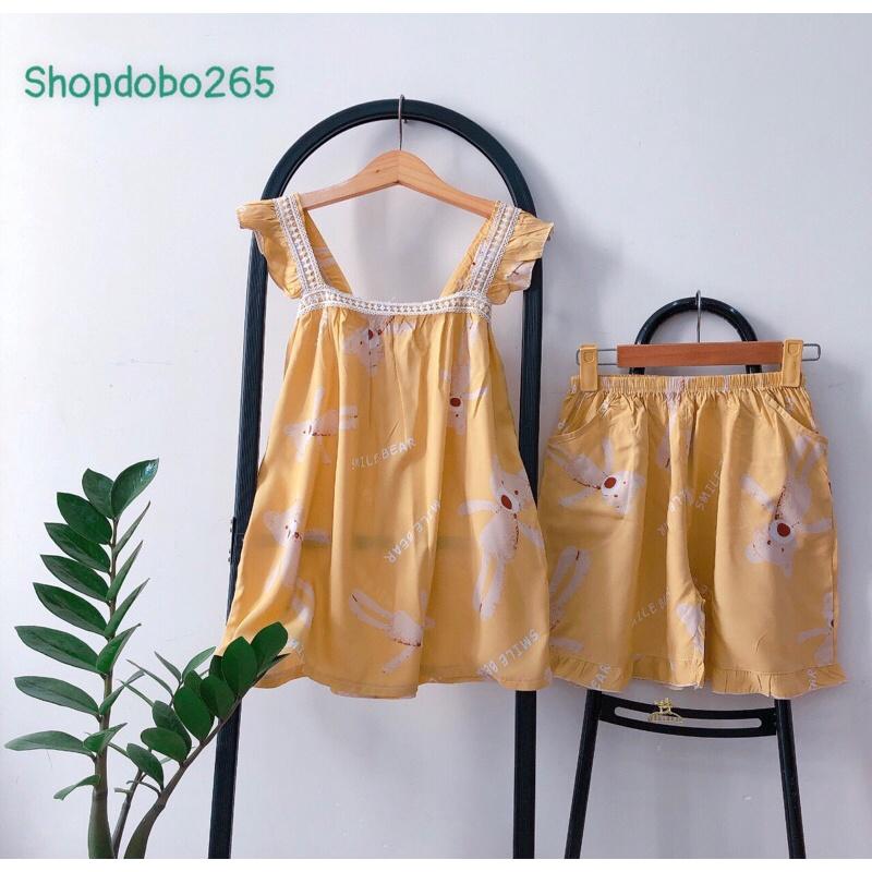 Bộ ngủ 2 dây,đò bộ nữ,bộ lanh đùi mặc nhà siêu mát BN 360 hoạ tiết dễ thương size 45-70kg.