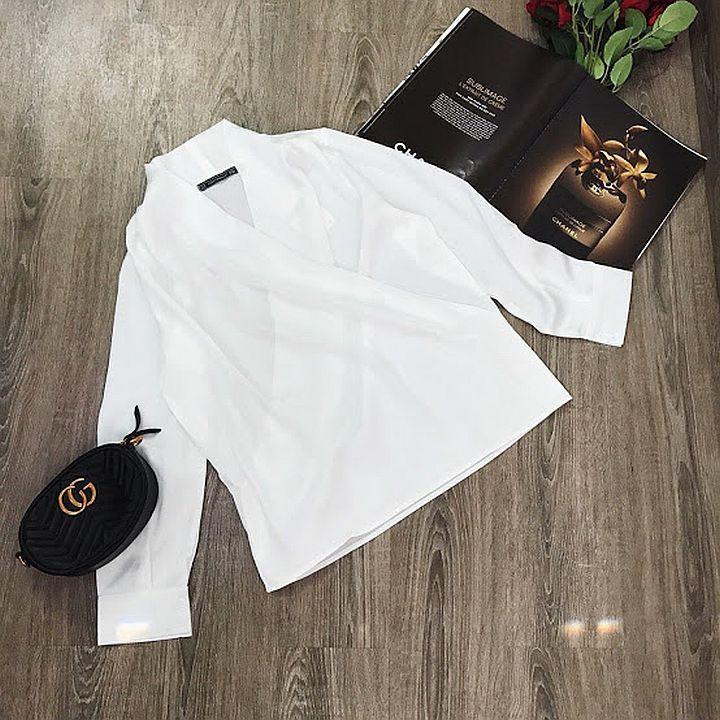 Áo sơmi vạt chéo lụa satin