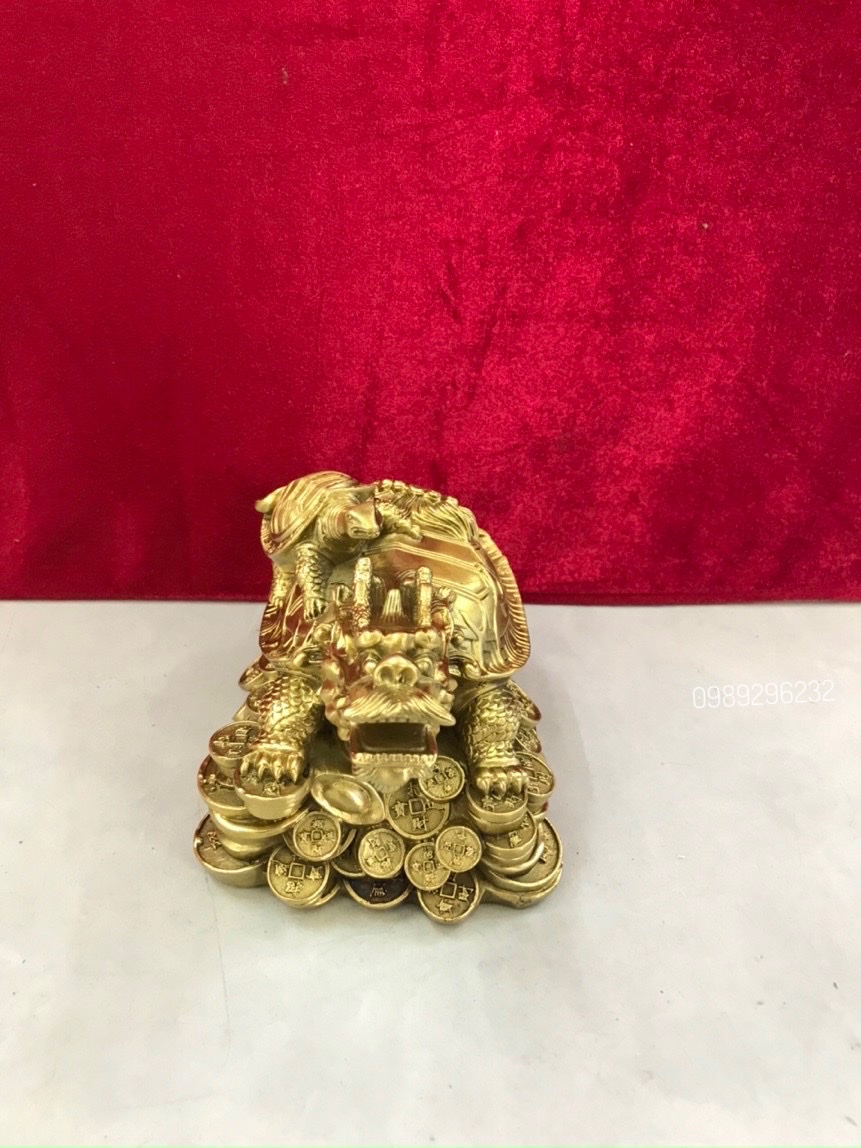 Long Quy cõng con cỡ trung đồng vàng - Long quy phong thủy tài lộc