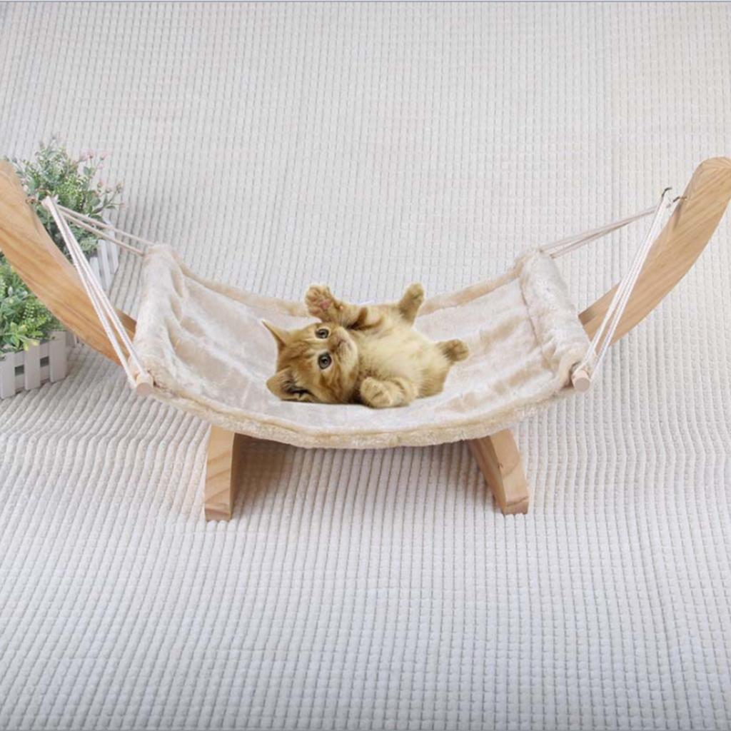 Hammock for Cat/Rat/Guinea Pig/Ferret Hanging Bed Toy House Wood Frame-Beige
