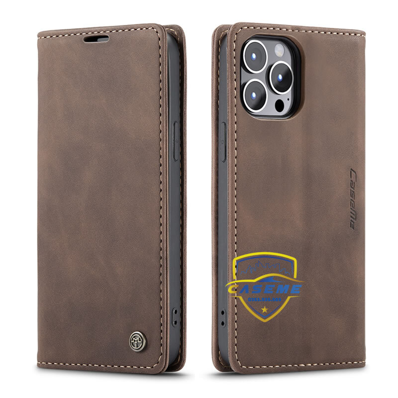 Bao da bò thật dạng ví dành cho iPhone 14 Pro Max Caseme – Hàng Nhập Khẩu – Nâu Cafe