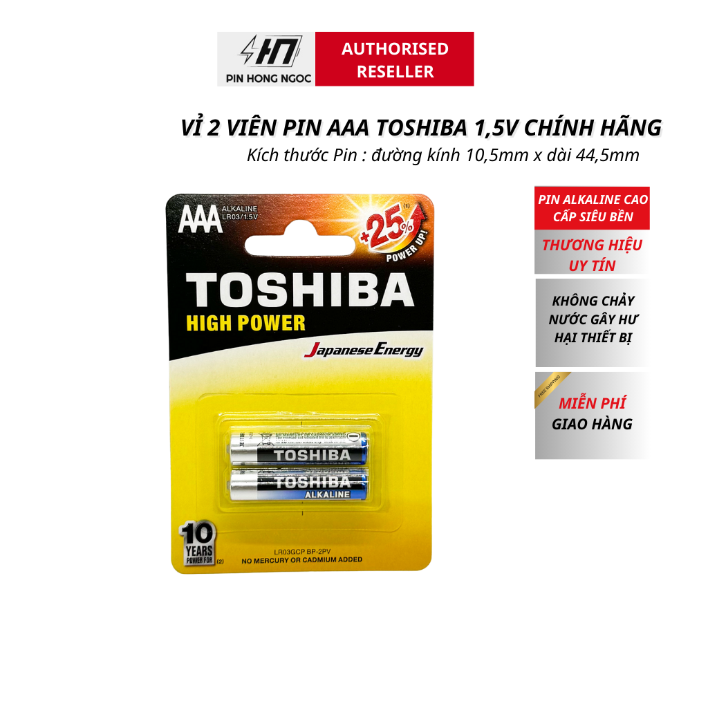 Vỉ 2 Viên Pin AA , AAA TOSHIBA Alkaline 1,5 Siêu Bền Bỉ - Hàng chính hãng