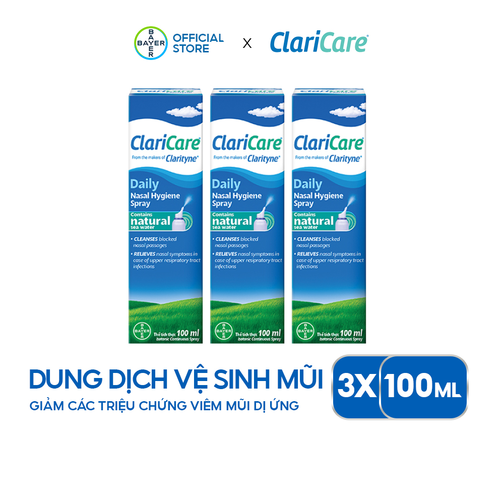 Combo 3 Dung Dịch Xịt Vệ Sinh Mũi CLARICARE 100ml x3 Giảm Các Chiệu Trứng Viêm Mũi Dị Ứng