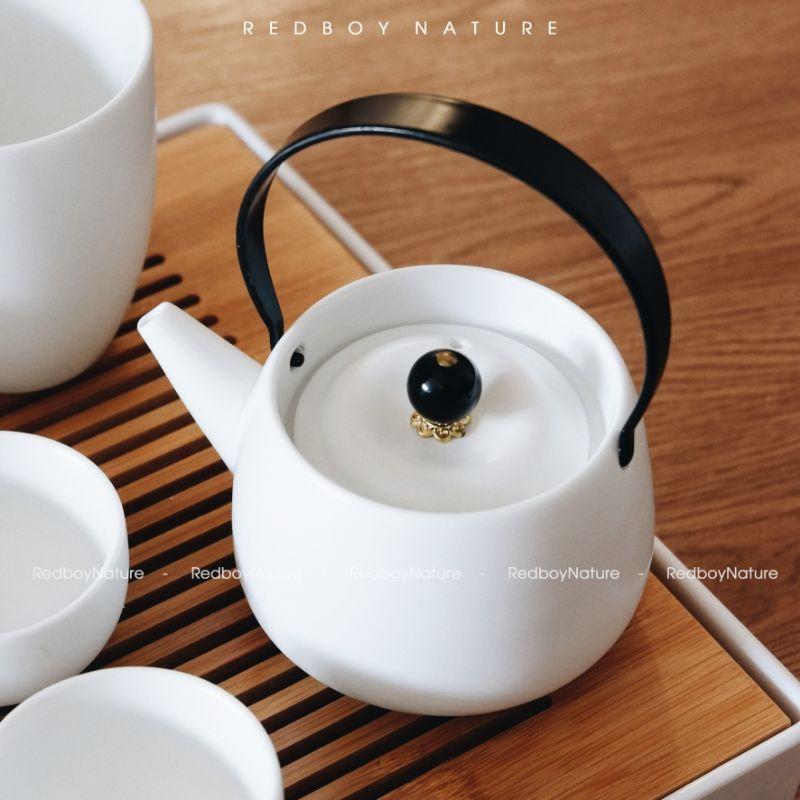 Bộ ấm trà gốm cao cấp màu trắng
