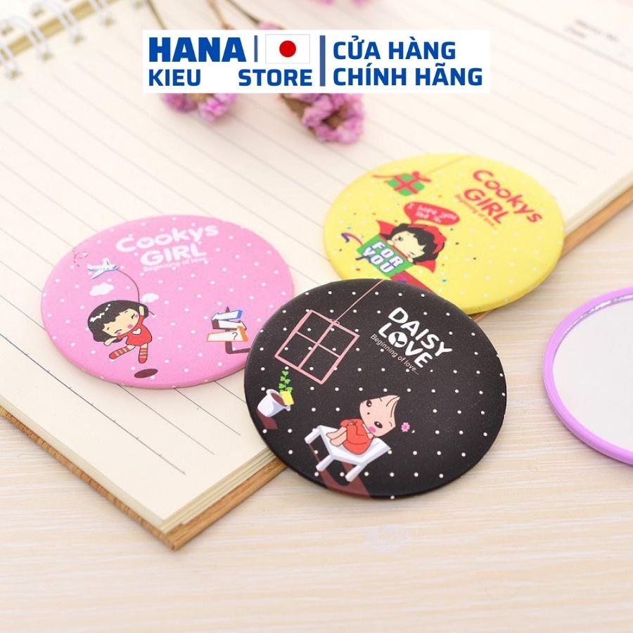 Gương trang điểm mini siêu cute cầm tay bỏ túi Hàn Quốc tiện lợi viền kim loại