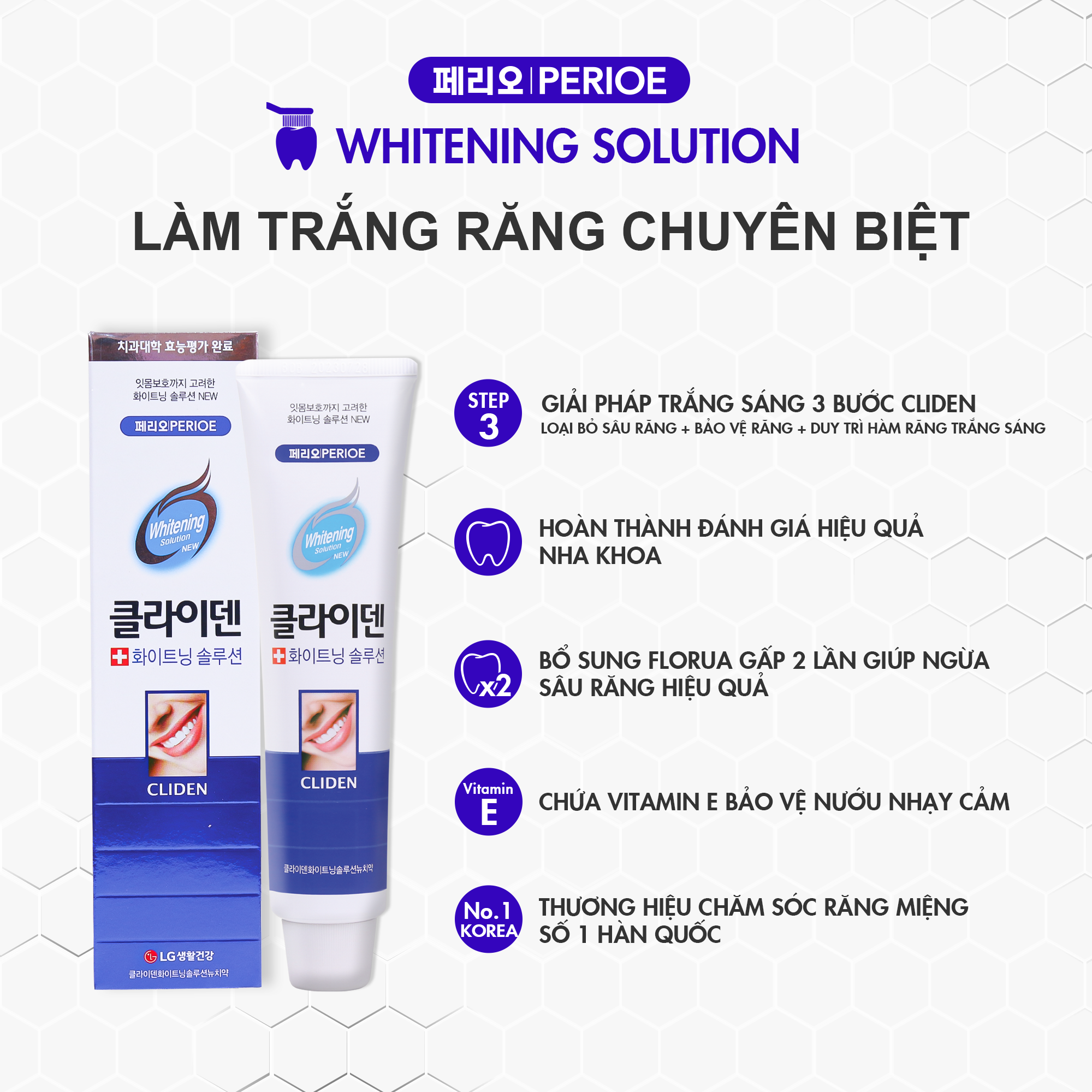 Kem Đánh Răng Perioe Cliden Whitening Solution Trắng Răng Chuyên Biệt 120g