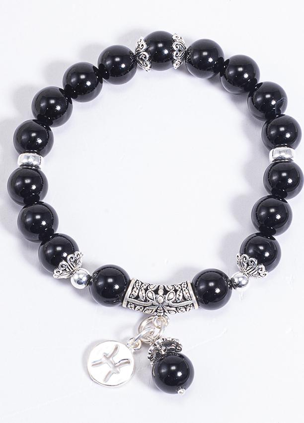 Vòng Tay Phong Thủy Đá Obsidian Phối Charm Cung Hoàng Đạo Song Ngư (8mm) Mệnh Thủy, Mộc Ngọc Quý Gemstones