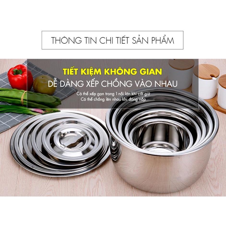 Bộ 5 Nồi Inox Không Quai Sáng Bóng Kèm Nắp Đủ Size 16-18-20-22-24 cm - dùng được trên bếp từ