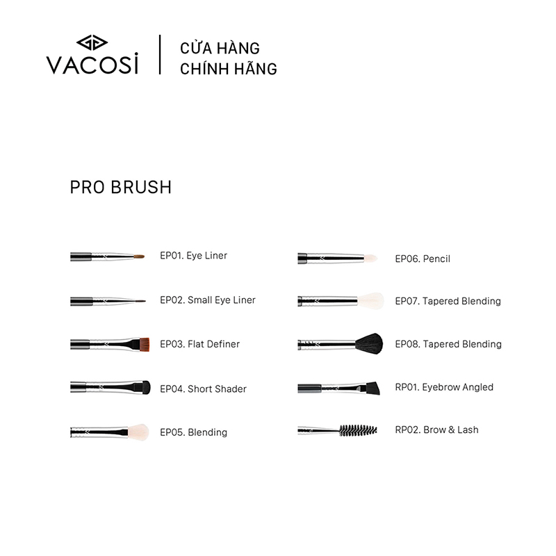 Cọ Mi Cuốn PRO VACOSI - RP02 Brow &amp; Lash (Chổi xoắn cho Mi và Chân mày)