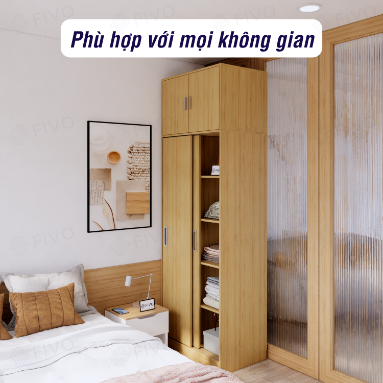 Tủ Treo Quần Áo Cửa Lùa Gỗ MDF Chống Ẩm Cao Cấp FC31 FIVO, Nhiều Ngăn Đựng Đồ, Không Gian Hộc Tủ Trên Rộng Rãi