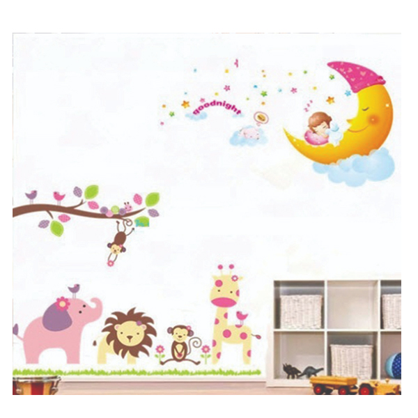 Combo Decal Dán Tường Mặt Trăng Và Các Bạn Thú PK469 (170 x 200 cm)