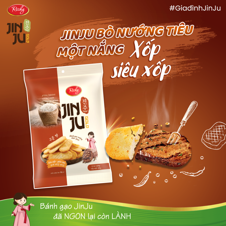 Bánh Gạo Nướng Hàn Quốc JinJu Vị bò nướng tiêu 134,4g