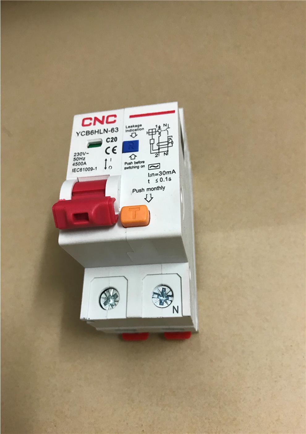 APTOMAT MCB CNC CHỐNG RÒ CHỐNG GIẬT: RCBO 1P+N 20A; Icu = 4.5KA; Mã YCB6HLN-63.