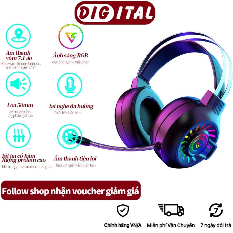 Tai nghe headphone H300 RGB phát sáng 7.1 âm thanh trầm kèm microphone chơi game màng bass kim lọai