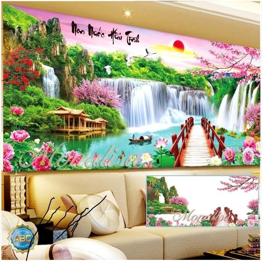 Tranh đính dá phong cảnh tuyệt đep KT 200x90cm