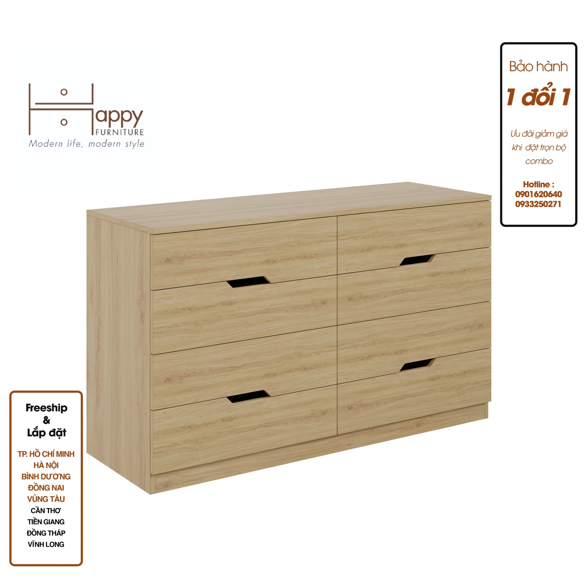 [Happy Home Furniture] DASH , Tủ đựng đồ - 8 ngăn kéo , 132cm x 46cm x 78cm ( DxRxC), THK_053