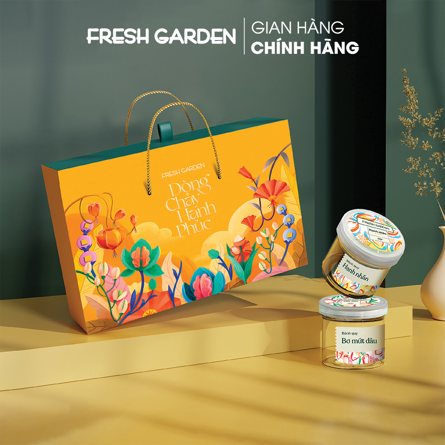 Bộ Bánh Quy Ngũ Vị Cao Cấp Quà Tết Dòng Chảy Hạnh Phúc FRESH GARDEN Đủ Loại Đủ Vị Tết Đong Đầy Hộp 110g