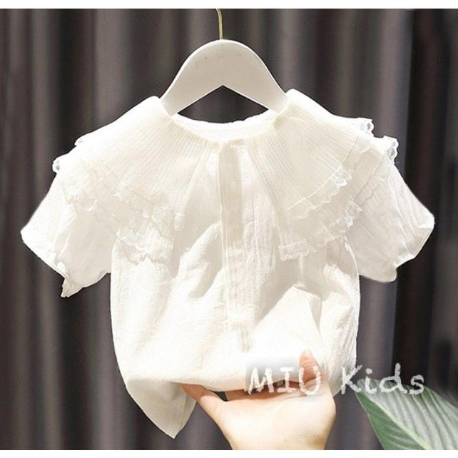 Set váy yếm bò và áo sơ mi voan công chúa cho bé gái mùa hè