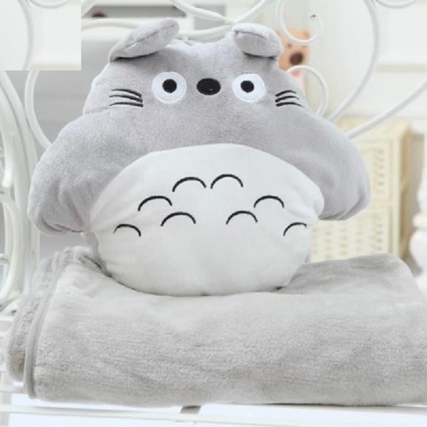 Bộ chăn gối văn phòng 3 chức năng Totoro tròn xám