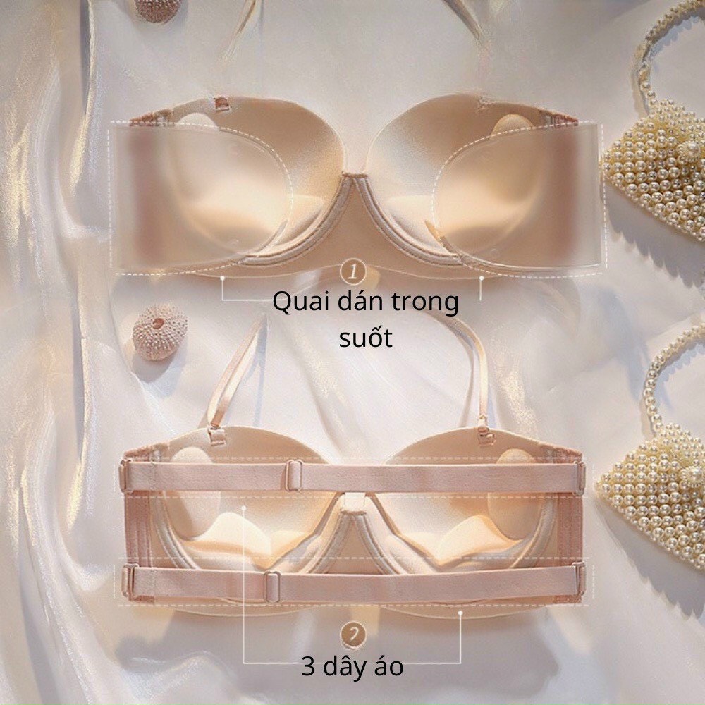 Áo Lót Hở Lưng Chống Tụt Có Gọng Nâng Đẩy Tạo Khe, Áo Ngực Không Dây Hở Lưng Dán Silicon Cup Ngang Hàng Cao Cấp