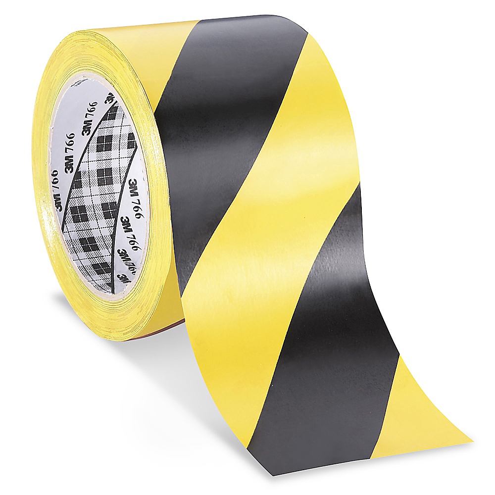 Băng keo cảnh báo dán nền 3M 766 màu vàng sọc đen chuyên dùng dán nền cảnh báo cho nhà xưởng tủ điện (50mmX32.9)