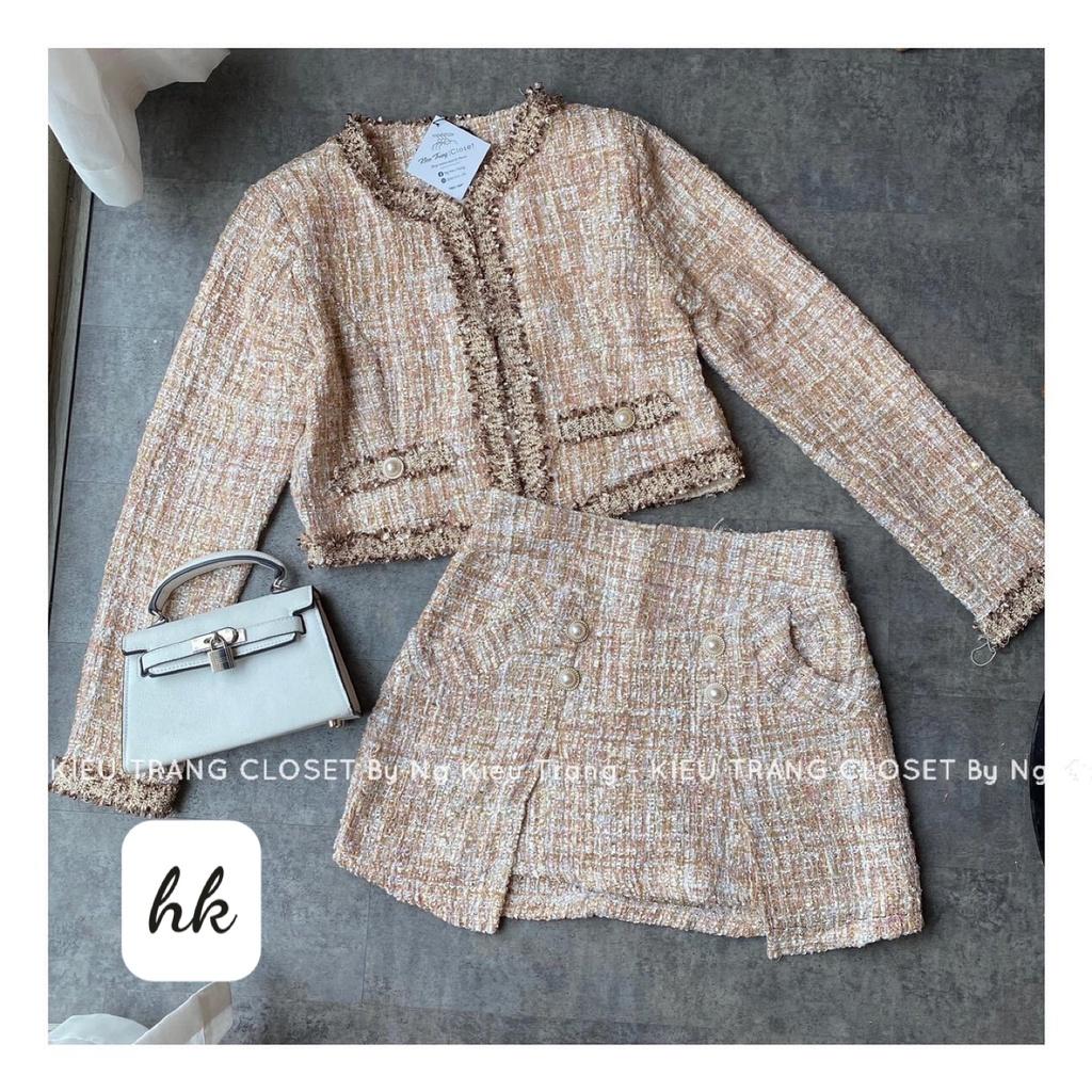 Set dạ tweed nhũ viền màu vàng đồng siêu xinh (hàng sẵn)- December Fashion