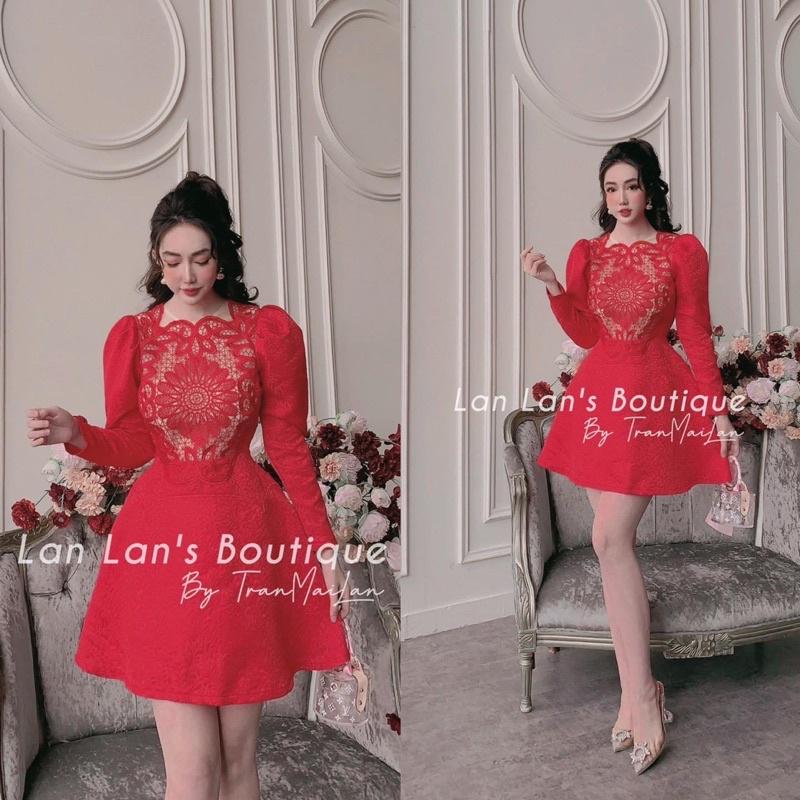Đầm Nữ Phối Ren - Váy Xoè Dự Tiệc Cho Nữ Tay Dài